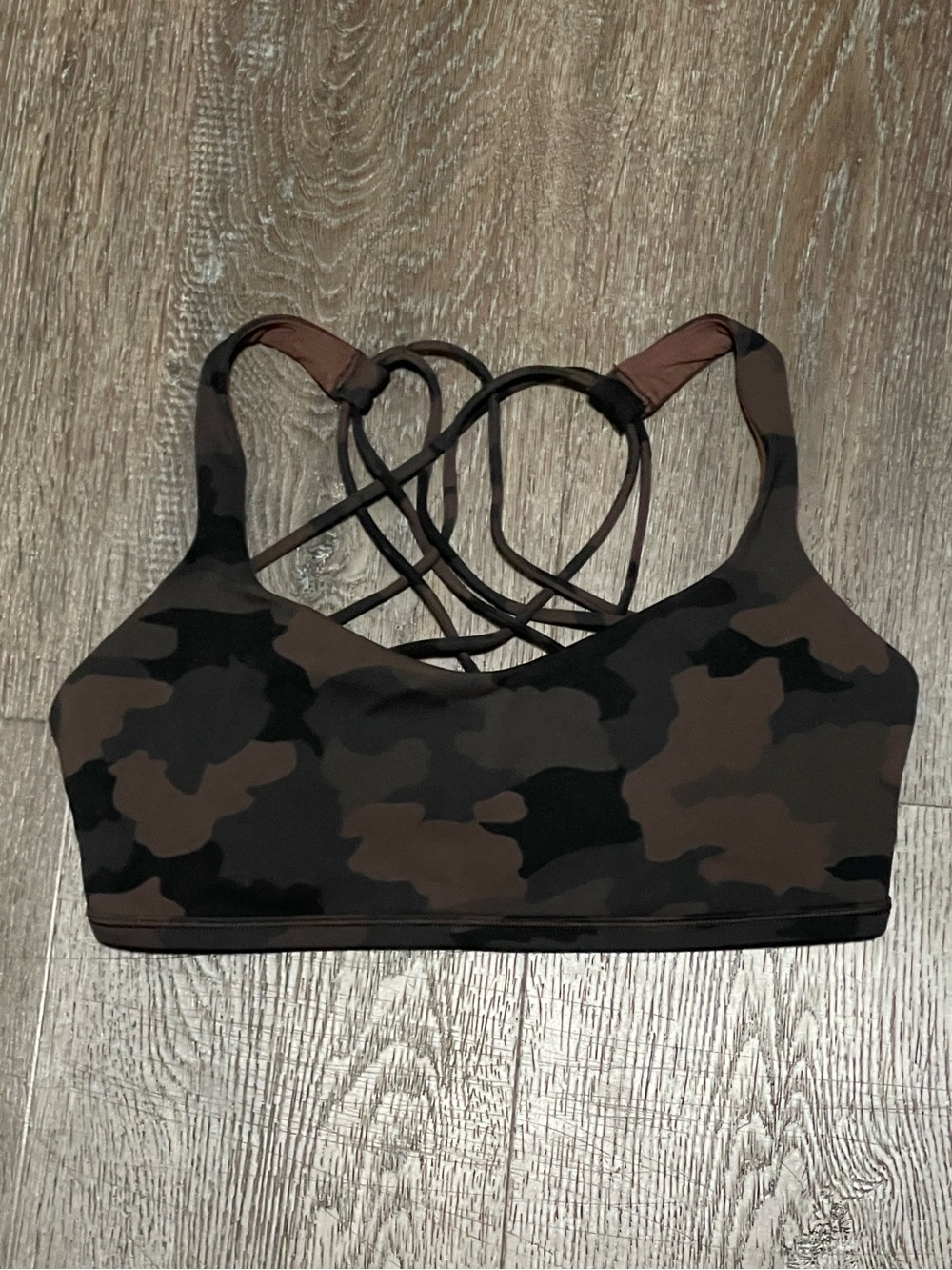 EUC Lululemon Free To Be Wild Bra A/B Cup. Heritage 365 Camo Brown Earth. Size 6
